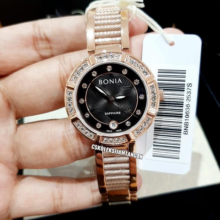 JAM TANGAN WANITA BONIA BNB10636-2537S SAPPHIRE ROSEGOLD BLACK ORIGINA
