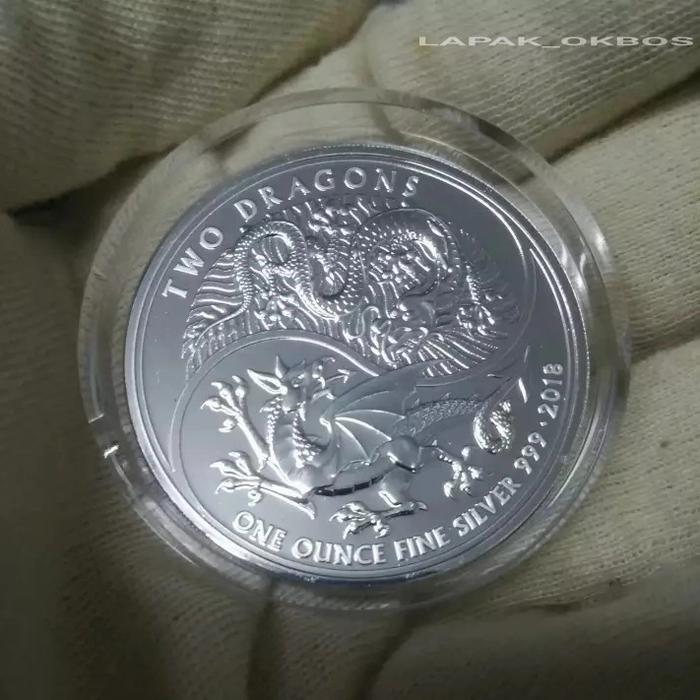 Koin Perak 1oz 1 oz Two Dragons Britain Coin Dragon Silver Murni Ori