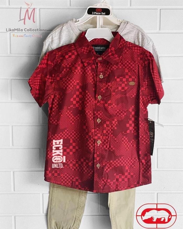 Ecko 3pcs set ( kemeja,kaos&jogger) 5y 8y 10y 12y