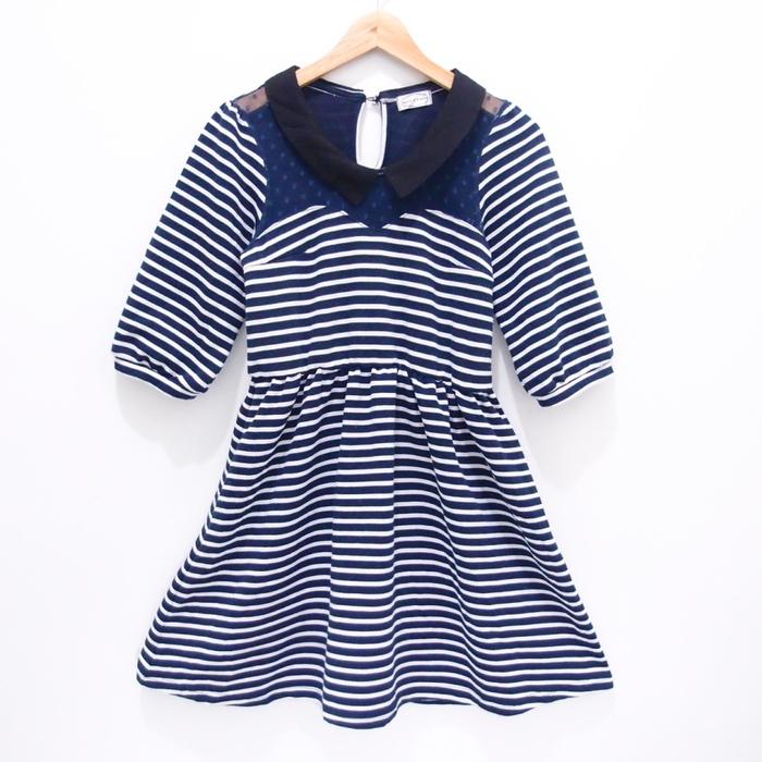 X111 SIZE S JAPAN DRESS KERAH RECETTE A'LA MODE STRIPES BLUE WHITE