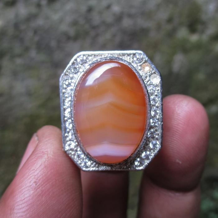 ASLI BATU AKIK SULAIMAN JUNJUNG DERAJAT ORANGE KRISTAL 2cm Ring.11