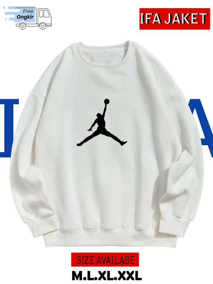 Sweater Crewneck Olahraga NBAa Air Jordan Putih Jumbo Lengan Panjang