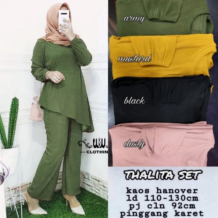 Setelan Wanita Kekinian Fashion Muslim Thalita Set Kaos Hanover