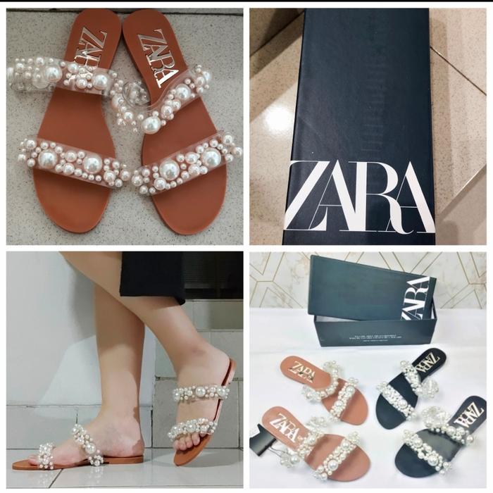 sandal teplek flat wanita zara pearl mutiara lucu cute