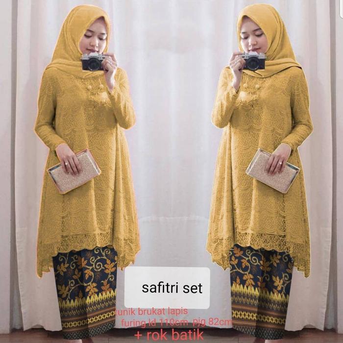 SETELAN KEBAYA BRUKAT WANITA MODERN SAFITRI BAHAN TUNIK ROK BATIK