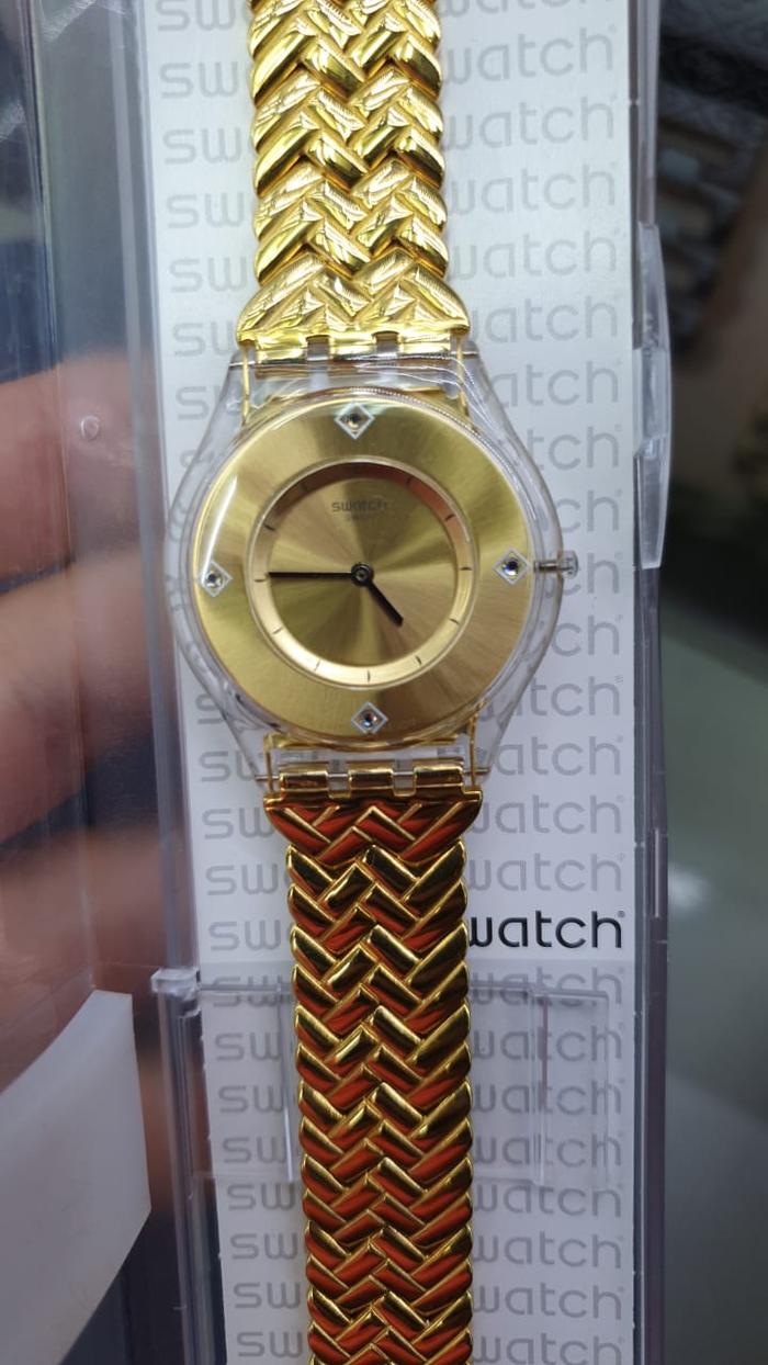 JAM TANGAN WANITA SWATCH SFE106G GOLD ORIGINAL MURAH GARANSI RESMI