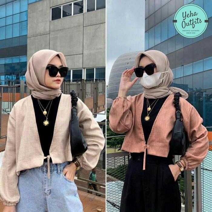 Lana Long Cardigan Crop Wanita Murah | Atasan Outer Muslim Polos Korea