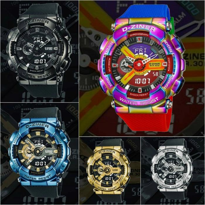 D-ZINER DZ-8295 Jam Tangan Pria Dual Time Original Rubber Strap