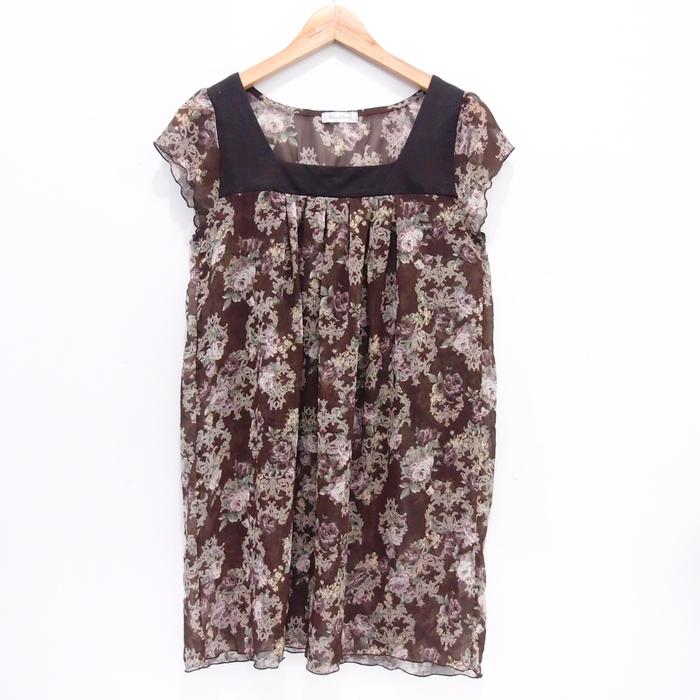 AK6482 LONG BLOUSE MINI DRESS ROSA CHERI COKLAT KEMBANG BEST QUALITY
