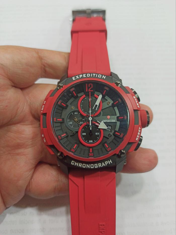Jam Tangan Pria Expedition E6781 6781 Black Red Rubber Original