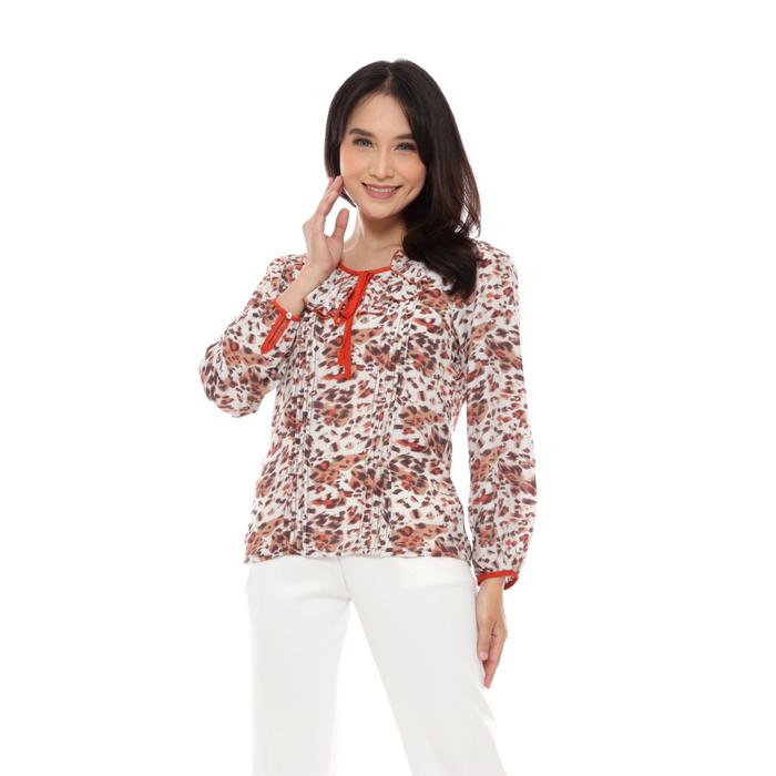 FAME | 9211215 | Blus Wanita Lengan Panjang Motif Abstrak Merah Bata