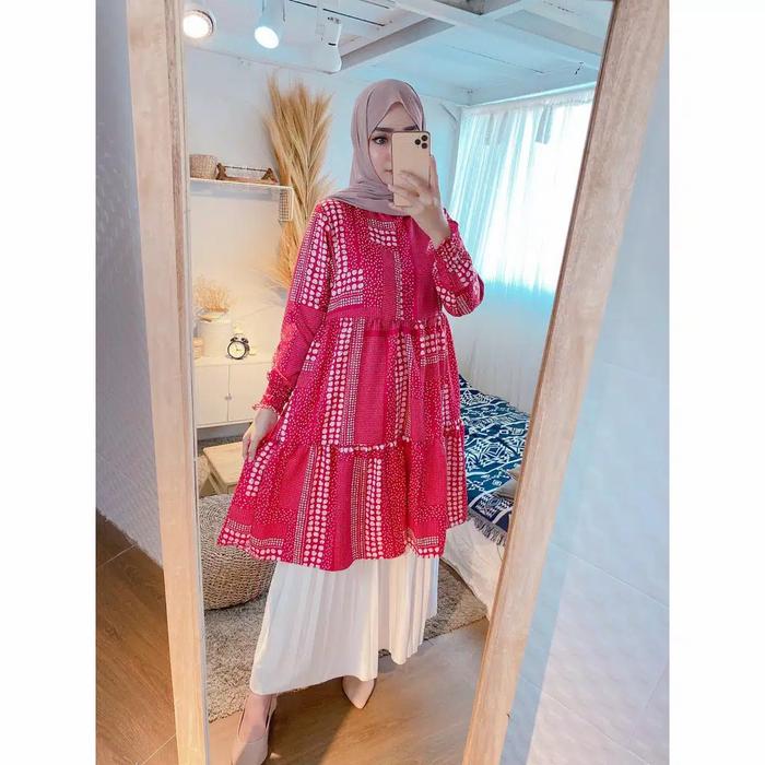 atasan tunik wanita terbaru murah tunik febi polkadot maxmara lux