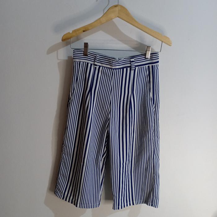 Celana Kain Wanita Cewek Model Kulot Salur Garis Biru Casual