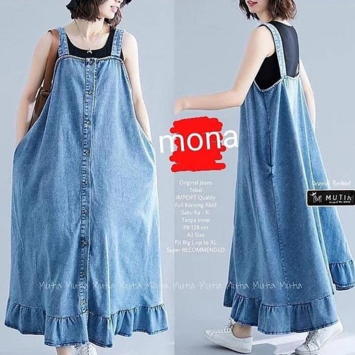 salia overall jeans/rok kodok panjang muslim jeans/rok kodok jeans