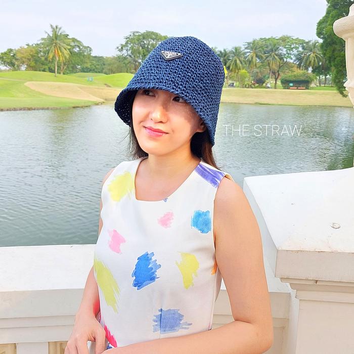 PRADA BUCKET STRAW HAT TOPI PANTAI
