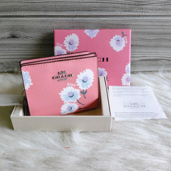dompet wanita coach daisy snap bifold wallet bubblegum pink floral