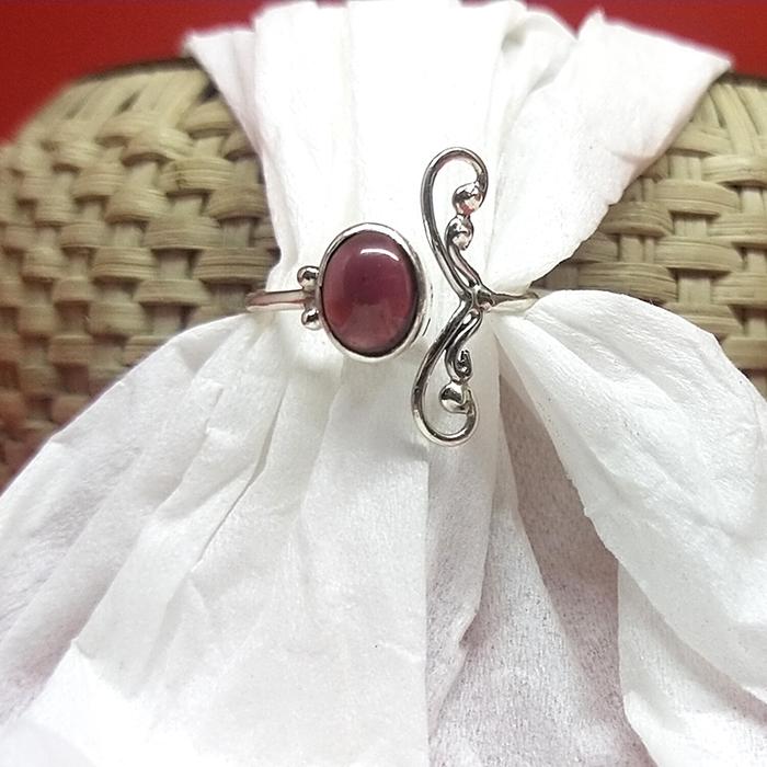 Cincin Perak Silver Bali Asli 925 Korea Midi Batu Akik Merah Garnet