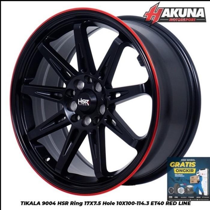 Pelek Velg R17 Hsr Tikala Lebar 7,5 Warna Hitam Lis Merah Free Ongkir