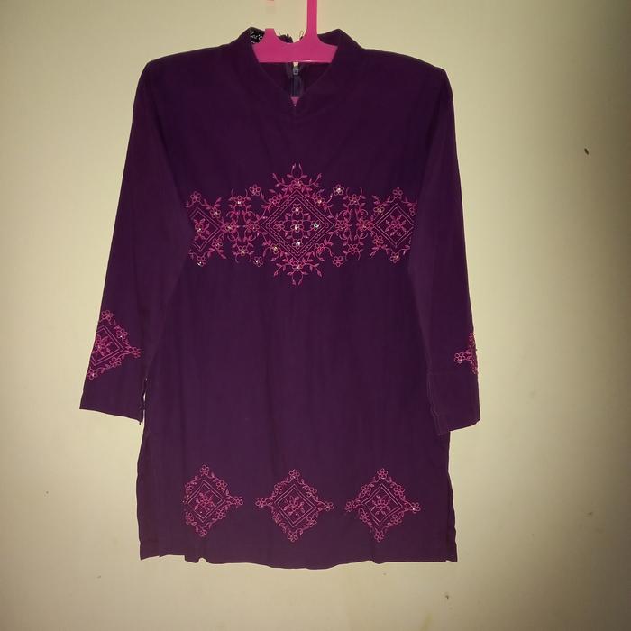 Blus Blouse Wanita Payet Bordir Ungu Tua Lengan Panjang