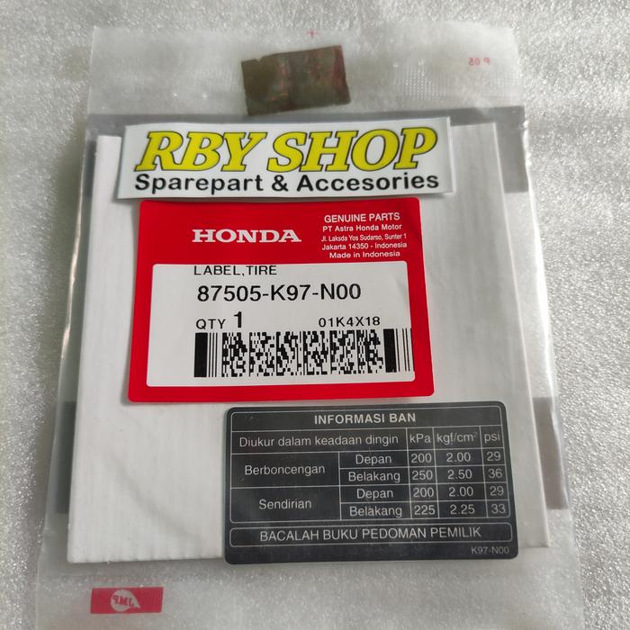 Label Tire informasi ban PCX 150 K97 Original Honda