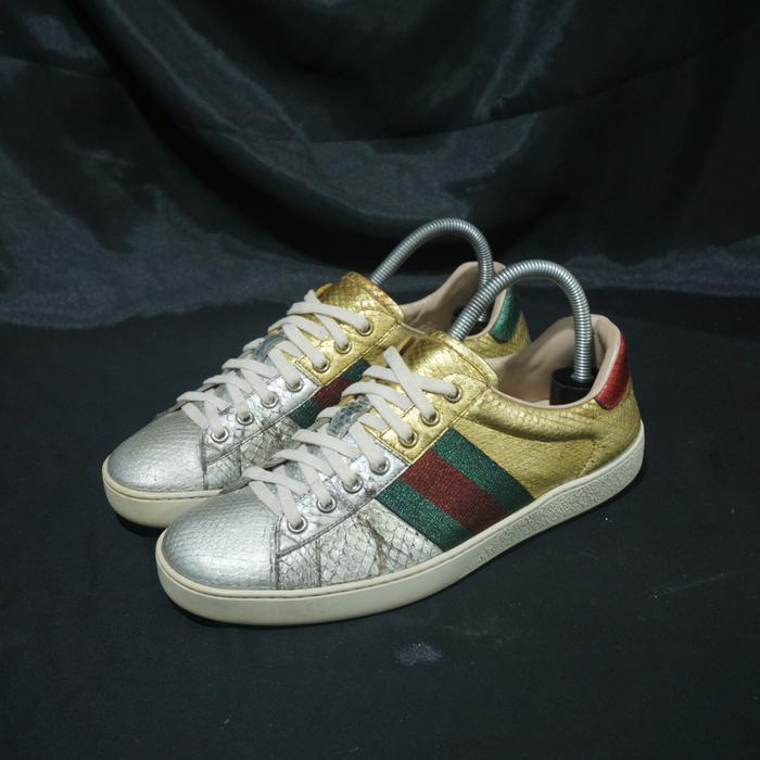 Sepatu gucci new ace metallic snakeskin original bekas