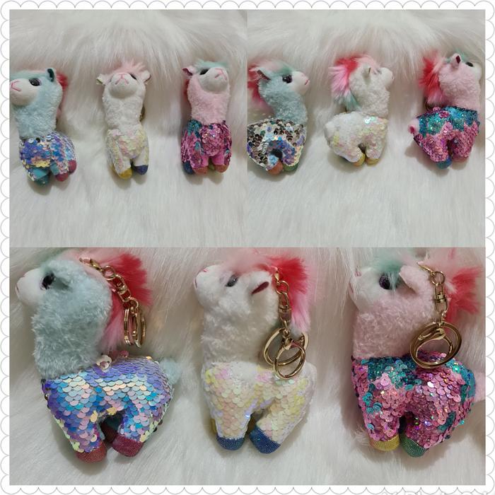 Bag Charm/Gantungan Tas/Gantungan Kunci Karakter Llama Sequin Rainbow