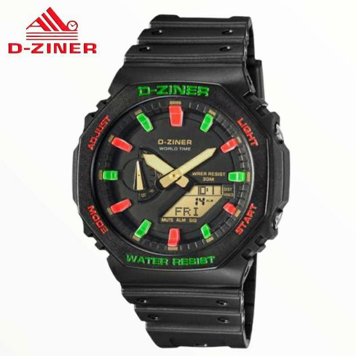 D-ziner 8287 Hitam Merah Hijau Jam Tangan Pria Original