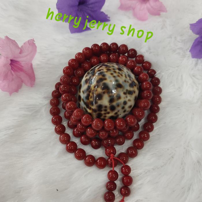 tasbih mustika marjan darah delima/red koral 108 butiran