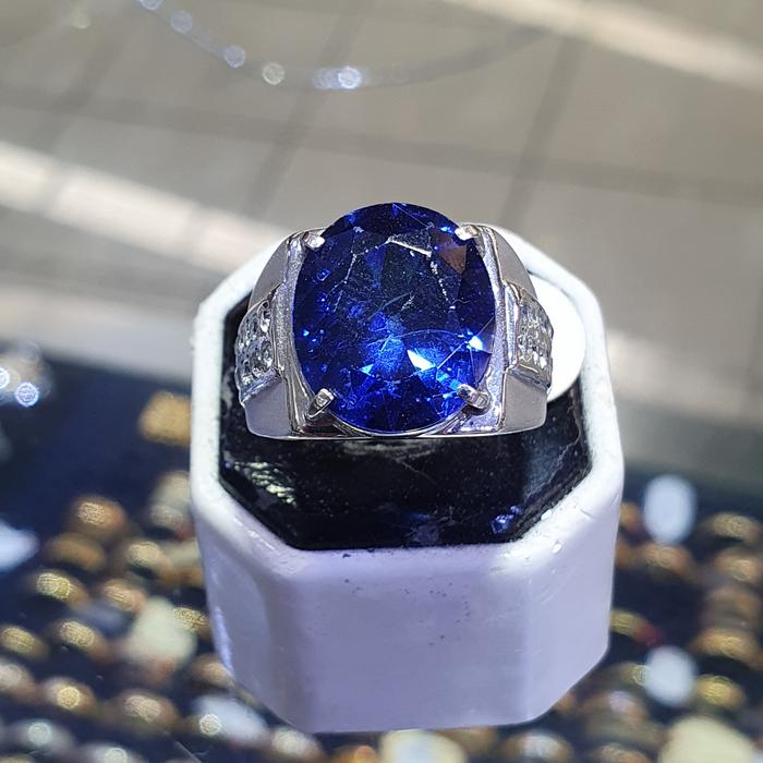 cincin cowo pria emas 750 putih batu biru