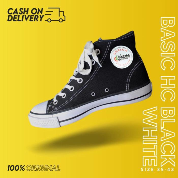 SEPATU JOHNSON BASIC HIGH BLACK WHITE JHONSON HIGH BASIC HITAM JONSON