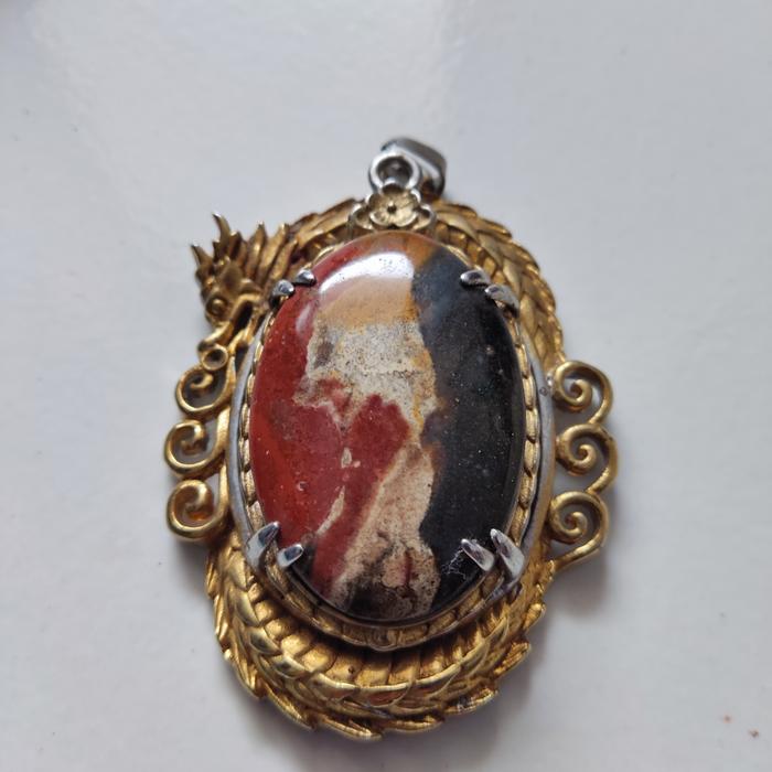 ORIGINAL batu Malang Pancawarna motif Mbah Petruk, bentuk liontin Kalung