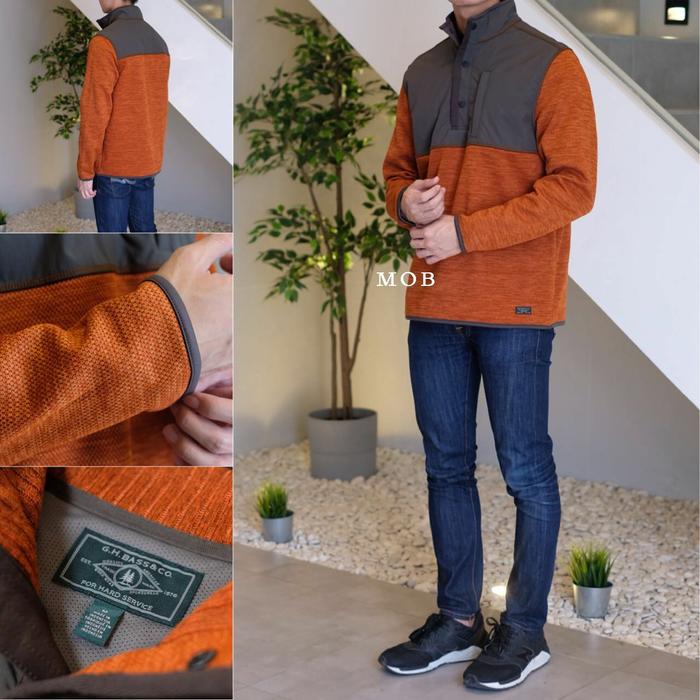 Jaket G.H. Bass Mock Neck Honeycomb Olive Orange Original