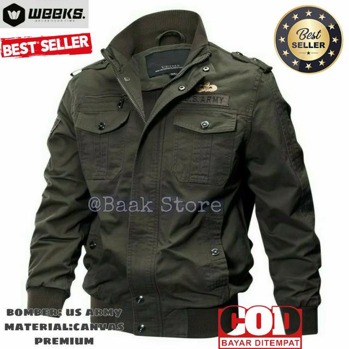 Jaket Pria Bomber US ARMY Material Kanvas Original Premium Quality
