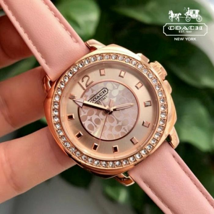 Original 100% Jam Tangan Coach RoseGold Wanita Classic Leather Pink