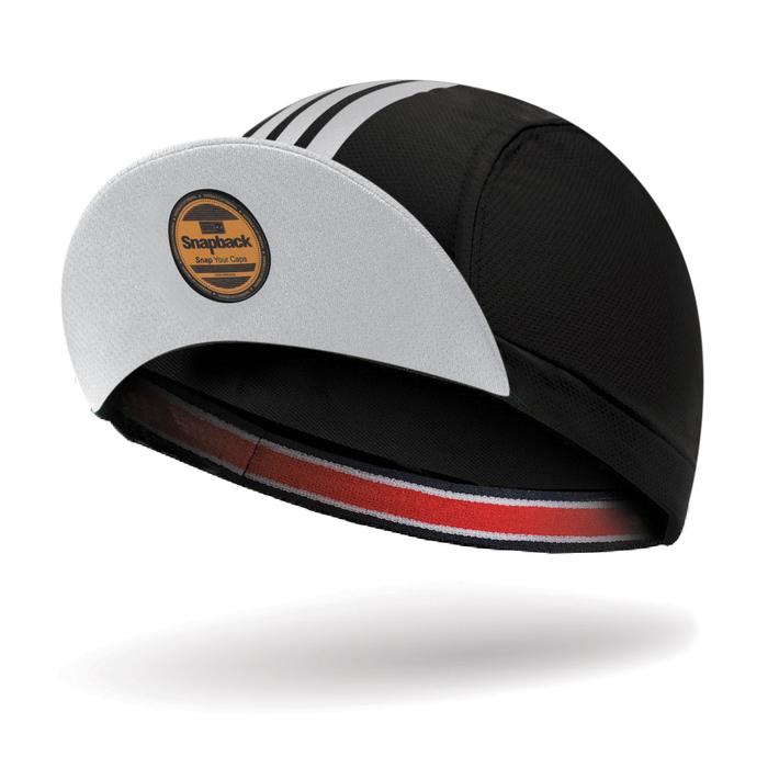 Topi Sepeda Snapback Dewasa Black Strip Putih Silver Supreme