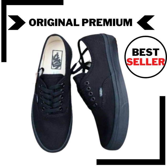 SEPATU VANS AUTHENTIC SNEAKERS SEKOLAH PRIA WANITA FULL BLACK PREMIUM