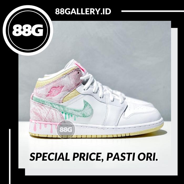Nike Air Jordan 1 Mid Ice Cream Paint Drip 100% Original