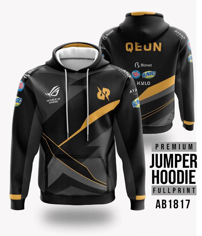 Jaket Hoodie Custom Fullprint eSport | New RRQ 2021 | Hitam