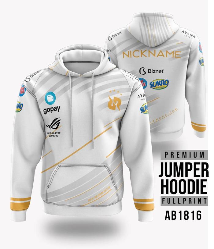 Jaket Hoodie Custom Fullprint eSport | RRQ 2020 | Putih
