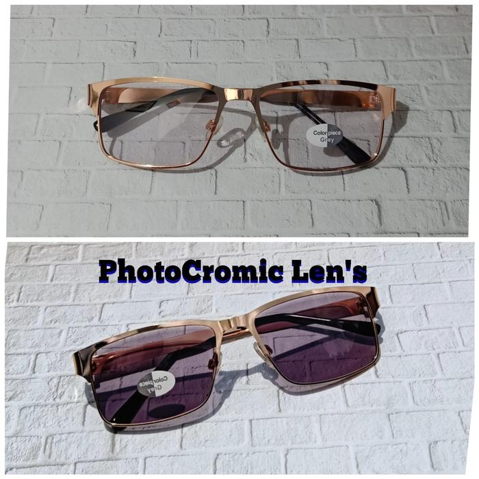 Kacamata Pria Lensa Photochromic Titanium Gold