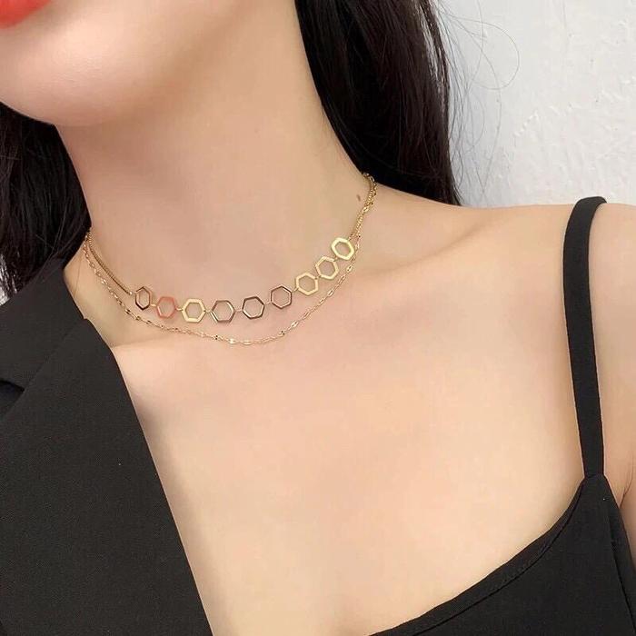 Kalung 2 layer/kalung titanium 2 layer/kalung segi lima impor anti kar