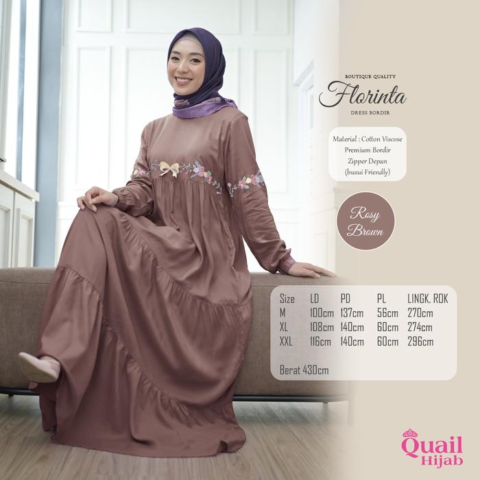 FLORINTA DRESS bordir bunga Quail Hijab bahan Cotton Viscose Ori Murah