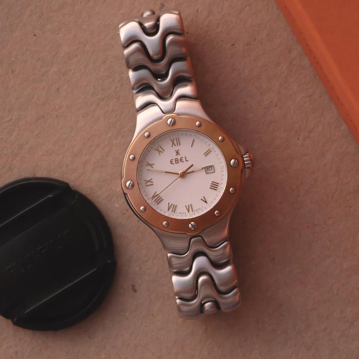 jam tangan vintage ebel sportwave solid  gold bezel