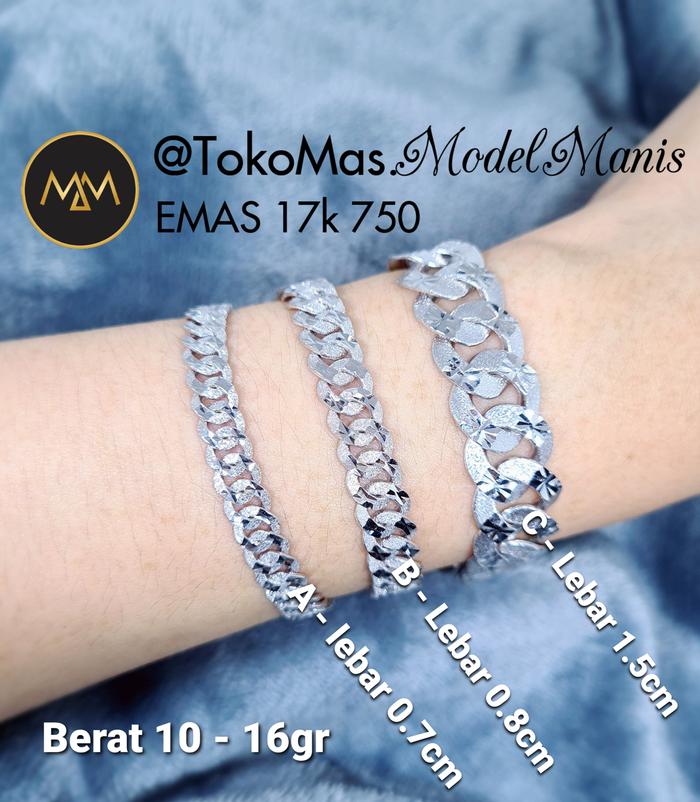Gelang Sisik Naga emas putih model baru kombinasi Doff pasir 750 kadar