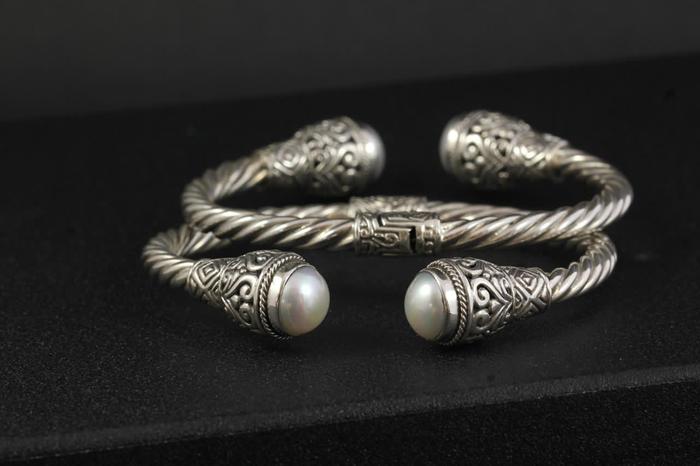 GELANG WANITA MUTIARA ASLI GELANG PERAK BAKAR ORI 925 BALI DESAIN