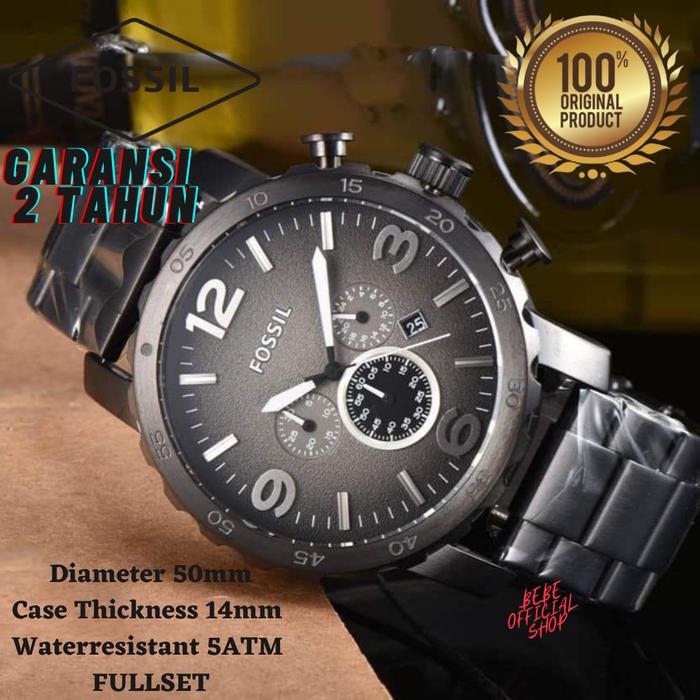 [ORIGINAL] Jam Tangan Pria Fossil JR1437 Nate Chronograph Smoke 50mm