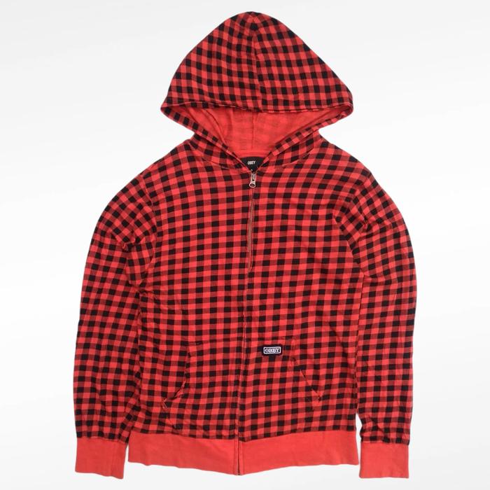 jaket obey hoodie tartan plaid light jacket not rebel eight paige
