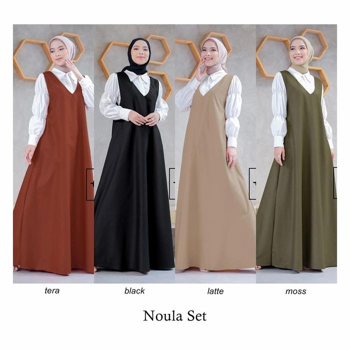 Annora Noula Set Gamis Abaya Polos Setelan Outer Dress Panjang Toyobo Blouse Busui Friendly Manset T