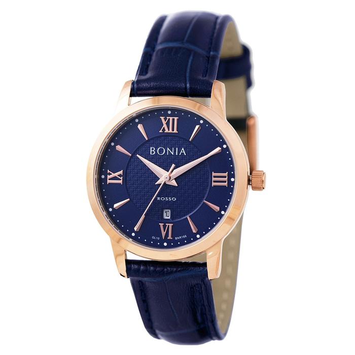 Jam Tangan Wanita Bonia Rosso Blue Dial Leather Strap Analog BR166-3583 Original