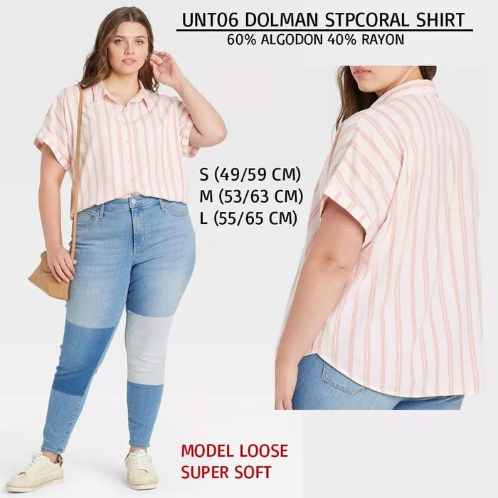 Kemeja Pendek Universal Thread Dolman Stripe Coral UNT06